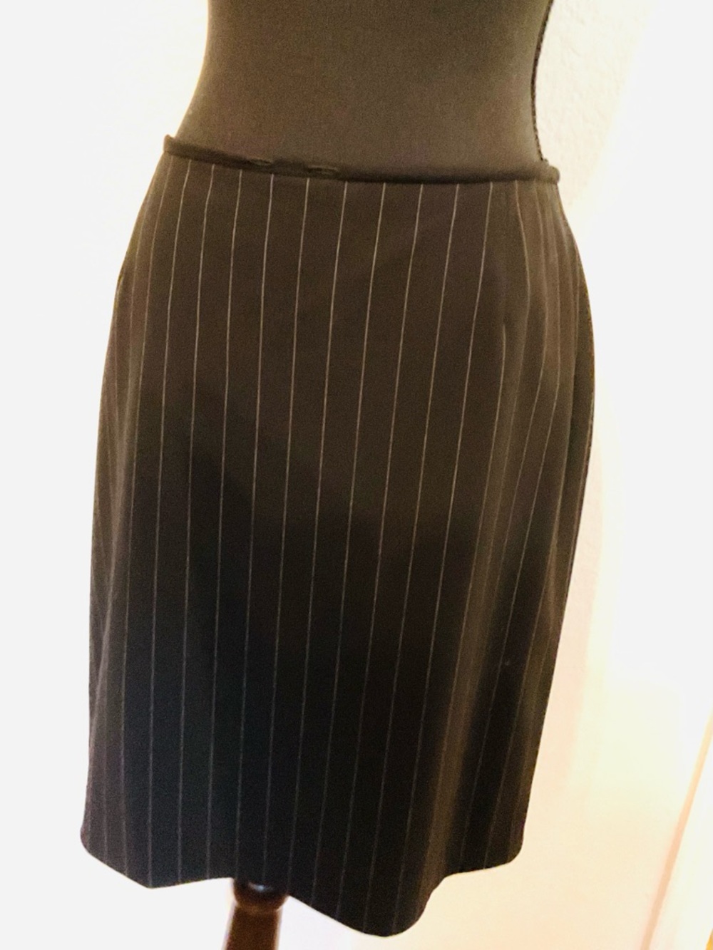 Escada Black Pencil Skirt with White Pinstripes